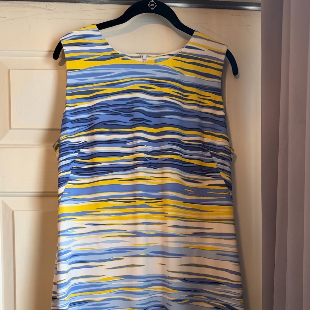J. McLaughlin Sleeveless Shift Dress Blue Yellow Abstract Print Size XL - Picture 8 of 8